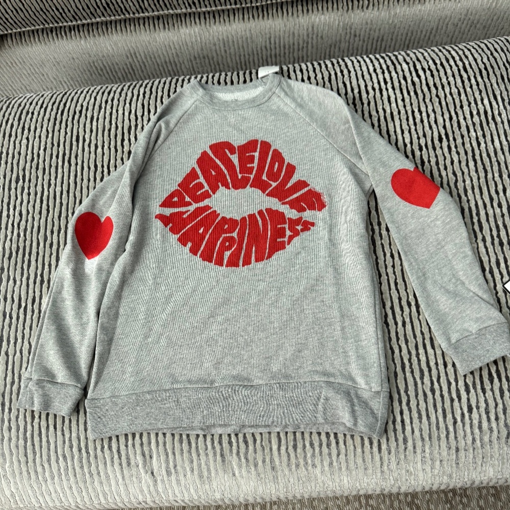 Lauren Moshi Girls Peace Love Happiness Lips And Hearts Sweatshirt size 10-NWT